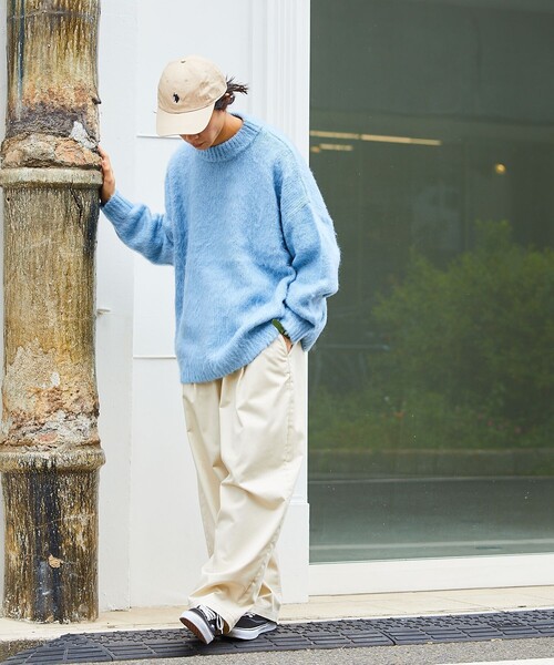 FREAK'S STORE（フリークスストア）の「WEB限定 ビッグシルエット モヘヤタッチ クルーネック シャギーニット/セーター（ニット/セーター・メンズ・ネイビー/グリーン/イエロー/ブラック/オリーブ/サックスブルー/グレー・SMALL/MEDIUM/LARGE）」の9枚目の写真