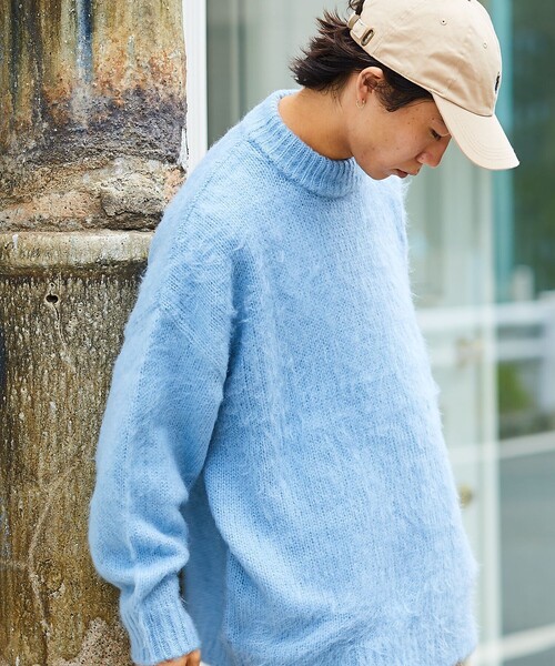 FREAK'S STORE（フリークスストア）の「WEB限定 ビッグシルエット モヘヤタッチ クルーネック シャギーニット/セーター（ニット/セーター・メンズ・ネイビー/グリーン/イエロー/ブラック/オリーブ/サックスブルー/グレー・SMALL/MEDIUM/LARGE）」の11枚目の写真