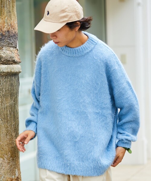 FREAK'S STORE（フリークスストア）の「WEB限定 ビッグシルエット モヘヤタッチ クルーネック シャギーニット/セーター（ニット/セーター・メンズ・ネイビー/グリーン/イエロー/ブラック/オリーブ/サックスブルー/グレー・SMALL/MEDIUM/LARGE）」の12枚目の写真