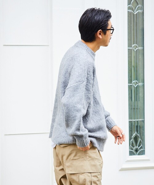 FREAK'S STORE（フリークスストア）の「WEB限定 ビッグシルエット モヘヤタッチ クルーネック シャギーニット/セーター（ニット/セーター・メンズ・ネイビー/グリーン/イエロー/ブラック/オリーブ/サックスブルー/グレー・SMALL/MEDIUM/LARGE）」の15枚目の写真