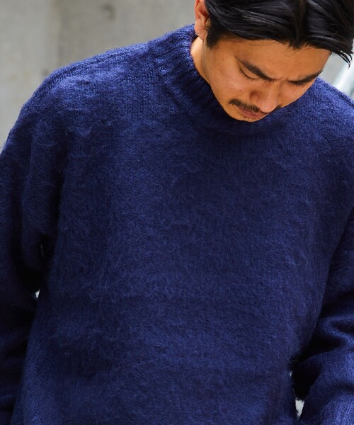 FREAK'S STORE（フリークスストア）の「WEB限定 ビッグシルエット モヘヤタッチ クルーネック シャギーニット/セーター（ニット/セーター・メンズ・ネイビー/グリーン/イエロー/ブラック/オリーブ/サックスブルー/グレー・SMALL/MEDIUM/LARGE）」の16枚目の写真