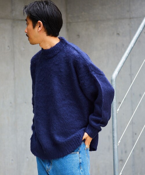 FREAK'S STORE（フリークスストア）の「WEB限定 ビッグシルエット モヘヤタッチ クルーネック シャギーニット/セーター（ニット/セーター・メンズ・ネイビー/グリーン/イエロー/ブラック/オリーブ/サックスブルー/グレー・SMALL/MEDIUM/LARGE）」の17枚目の写真