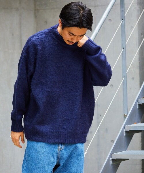 FREAK'S STORE（フリークスストア）の「WEB限定 ビッグシルエット モヘヤタッチ クルーネック シャギーニット/セーター（ニット/セーター・メンズ・ネイビー/グリーン/イエロー/ブラック/オリーブ/サックスブルー/グレー・SMALL/MEDIUM/LARGE）」の18枚目の写真