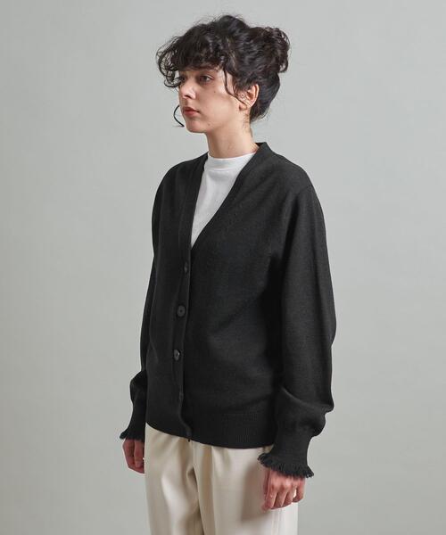 <LOEFF＞ロエフ フリンジ Vネックカーディガン サイズ0 LOEFF（ロエフ）の「＜LOEFF＞W 9G フリンジ Vネックカーディガン