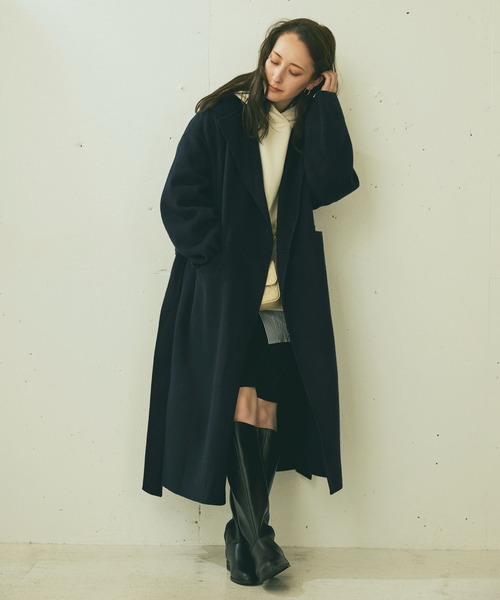 BABYLONE(バビロン)の「リバーロングコート(ノーカラーコート・レディース・ネイビー/ブラウン系その他・フリー)」の5枚目の写真