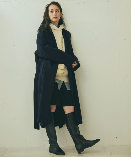 BABYLONE(バビロン)の「リバーロングコート(ノーカラーコート・レディース・ネイビー/ブラウン系その他・フリー)」の4枚目の写真