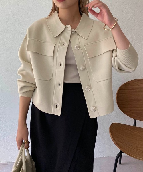 CAPRICIEUX LE'MAGE（カプリシューレマージュ）の「ニットブルゾン（ブルゾン・レディース・カーキ/ホワイト系その他・FREE）」の3枚目の写真