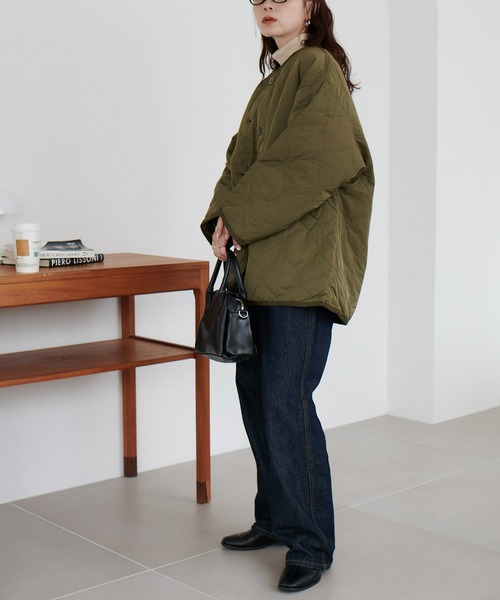 DISCOAT(ディスコート)の「キルティングジャケット(ノーカラージャケット・レディース・ブラック/カーキ/アイボリー/ダークカーキ/グレイッシュベージュ・FREE)」の16枚目の写真