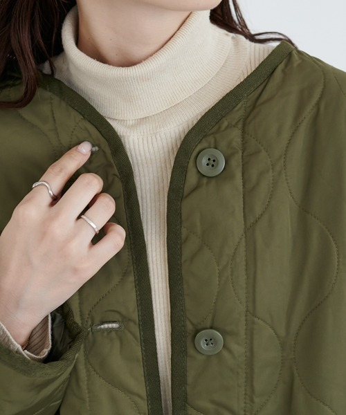 DISCOAT(ディスコート)の「キルティングジャケット(ノーカラージャケット・レディース・ブラック/カーキ/アイボリー/ダークカーキ/グレイッシュベージュ・FREE)」の13枚目の写真