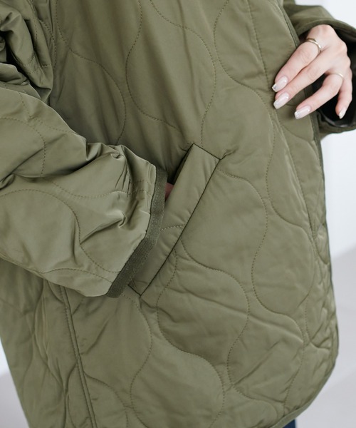 DISCOAT(ディスコート)の「キルティングジャケット(ノーカラージャケット・レディース・ブラック/カーキ/アイボリー/ダークカーキ/グレイッシュベージュ・FREE)」の11枚目の写真