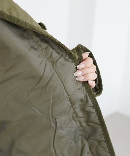 DISCOAT(ディスコート)の「キルティングジャケット(ノーカラージャケット・レディース・ブラック/カーキ/アイボリー/ダークカーキ/グレイッシュベージュ・FREE)」の9枚目の写真