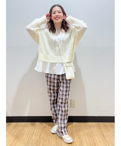 HONEYSUCKLE ROSE(ハニーサックルローズ)の「【HONEYSUCKLE ROSE】チェックイージートラウザーパンツ(スラックス・レディース・ダークブラウン/ベージュ/オリーブ・M/L)」の13枚目の写真