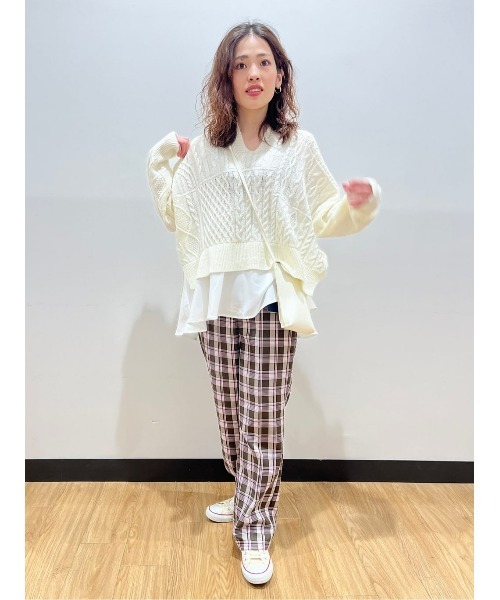 HONEYSUCKLE ROSE(ハニーサックルローズ)の「【HONEYSUCKLE ROSE】チェックイージートラウザーパンツ(スラックス・レディース・ダークブラウン/ベージュ/オリーブ・M/L)」の14枚目の写真