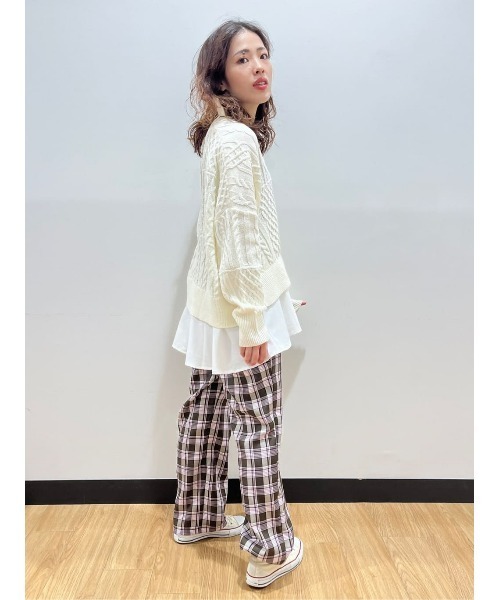 HONEYSUCKLE ROSE(ハニーサックルローズ)の「【HONEYSUCKLE ROSE】チェックイージートラウザーパンツ(スラックス・レディース・ダークブラウン/ベージュ/オリーブ・M/L)」の15枚目の写真