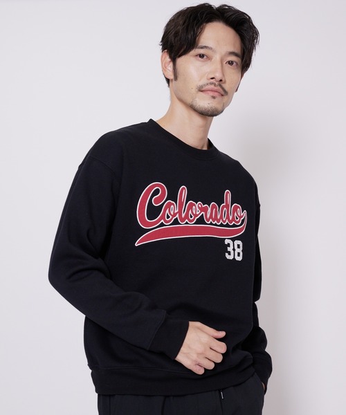 Blue Standard (ブルースタンダード)の「【BLUE STANDARD/ブルースタンダード】11oz 裏起毛 カレッジ ベースボール 刺繍 ワッペン クルー トレーナー スウェット(スウェット・メンズ・ブラック/ダークブルー/ホワイト/杢グレー/ダークグリーン・MEDIUM/X-LARGE/LARGE)」の3枚目の写真