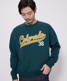 【BLUE STANDARD/ブルースタンダード】11oz 裏起毛 カレッジ ベースボール 刺繍 ワッペン クルー トレーナー スウェット