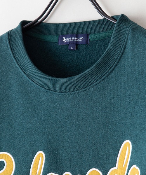 Blue Standard (ブルースタンダード)の「【BLUE STANDARD/ブルースタンダード】11oz 裏起毛 カレッジ ベースボール 刺繍 ワッペン クルー トレーナー スウェット(スウェット・メンズ・ブラック/ダークブルー/ホワイト/杢グレー/ダークグリーン・MEDIUM/X-LARGE/LARGE)」の9枚目の写真