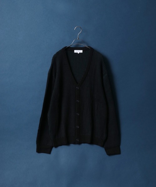 ANPAS(アンパス)の「Stripe Pattern Knit Cardigan/ストライプ ルーズニットカーディガン(カーディガン/ボレロ・メンズ・ブラック/ダークグリーン/グレイッシュベージュ・LL/M/L)」の1枚目の写真