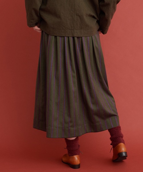Malle（マル）の「Malle ストライプ　スカート（スカート・レディース・カーキ/グレー・FREE）」の3枚目の写真