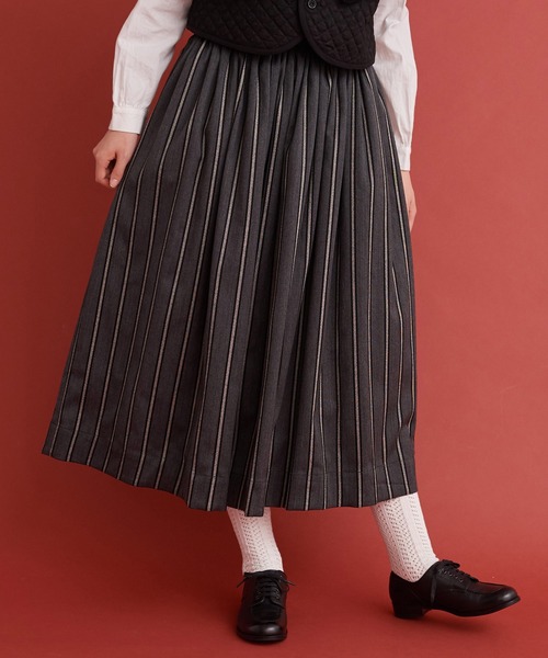 Malle（マル）の「Malle ストライプ　スカート（スカート・レディース・カーキ/グレー・FREE）」の5枚目の写真