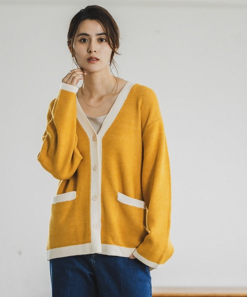 LEPSIM（レプシィム）の「7ゲージ配色アソートカーデ　175292（カーディガン/ボレロ・レディース・ブラック/ライトベージュ/グリーン/イエロー・FREE）」の4枚目の写真