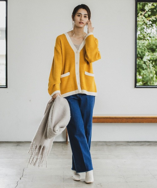 LEPSIM（レプシィム）の「7ゲージ配色アソートカーデ　175292（カーディガン/ボレロ・レディース・ブラック/ライトベージュ/グリーン/イエロー・FREE）」の13枚目の写真