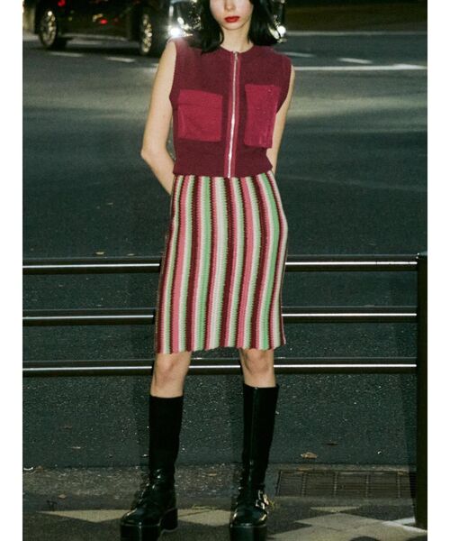 jouetie（ジュエティ）の「ストライプニットスカート（スカート・レディース・レッド/ブルー/ブラック・MEDIUM）」の18枚目の写真