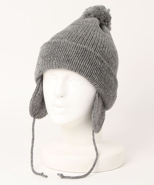HIGHLAND 2000（ハイランドトゥーサウザンド）の「Solid Bobcap w/ear Cover & Pom Pom & Thin Rope（ニットキャップ/ビーニー・レディース・ブラック/ホワイト/グレー・FREE）」の3枚目の写真
