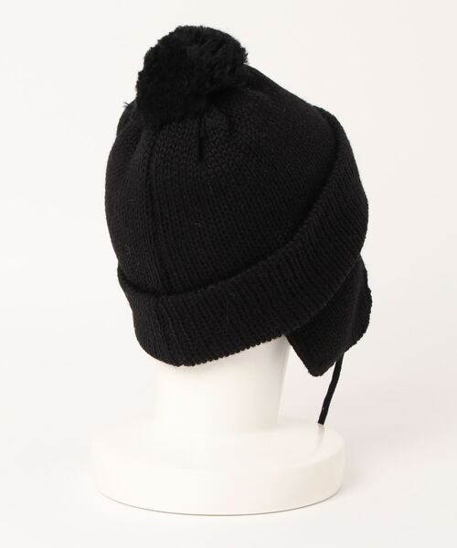 HIGHLAND 2000（ハイランドトゥーサウザンド）の「Solid Bobcap w/ear Cover & Pom Pom & Thin Rope（ニットキャップ/ビーニー・レディース・ブラック/ホワイト/グレー・FREE）」の4枚目の写真