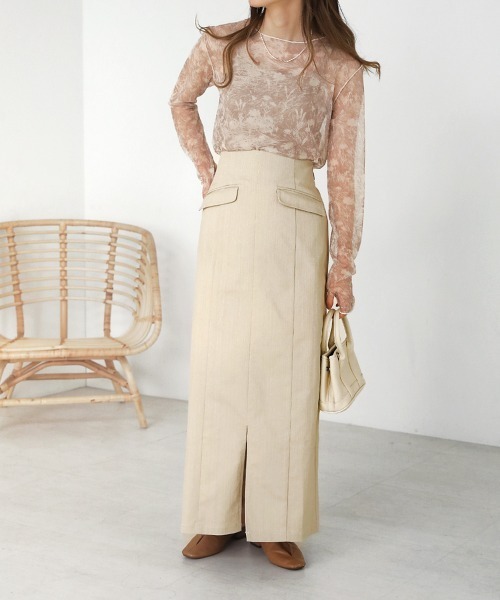 Bab(バブ)の「Iラインスリットデニムスカート(デニムスカート・レディース・グレイッシュベージュ/ブラック/オフホワイト・M)」の20枚目の写真