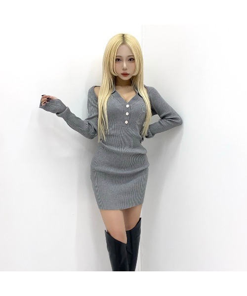 Silly(シリー)の「【大人セクシーな韓国ファッション春コーデに】襟付きタイトワンピ(ワンピース・レディース・グレー・S/M)」の4枚目の写真