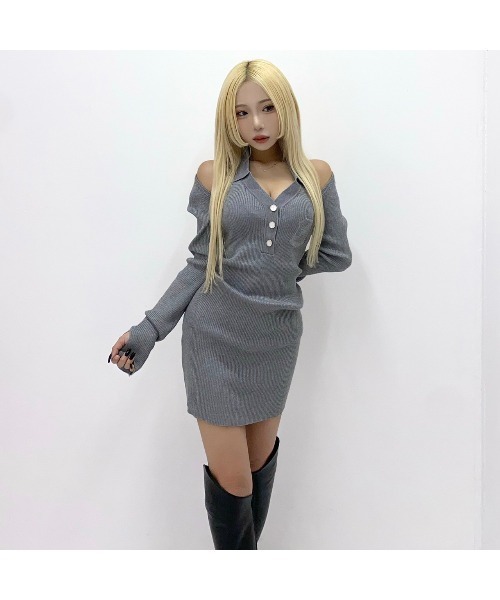 Silly(シリー)の「【大人セクシーな韓国ファッション春コーデに】襟付きタイトワンピ(ワンピース・レディース・グレー・S/M)」の5枚目の写真