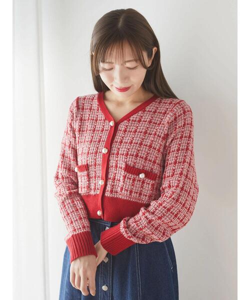 Areeam(アリーム)の「ツイードニットショート丈カーディガン(カーディガン/ボレロ・レディース・レッド/ライトブルー・FREE)」の10枚目の写真