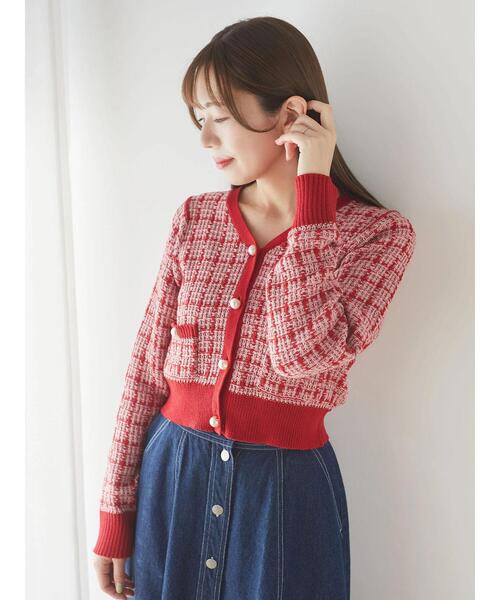 Areeam(アリーム)の「ツイードニットショート丈カーディガン(カーディガン/ボレロ・レディース・レッド/ライトブルー・FREE)」の11枚目の写真