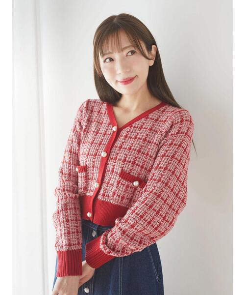 Areeam(アリーム)の「ツイードニットショート丈カーディガン(カーディガン/ボレロ・レディース・レッド/ライトブルー・FREE)」の12枚目の写真