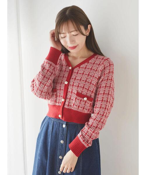 Areeam(アリーム)の「ツイードニットショート丈カーディガン(カーディガン/ボレロ・レディース・レッド/ライトブルー・FREE)」の13枚目の写真