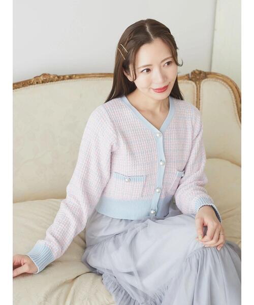 Areeam(アリーム)の「ツイードニットショート丈カーディガン(カーディガン/ボレロ・レディース・レッド/ライトブルー・FREE)」の5枚目の写真