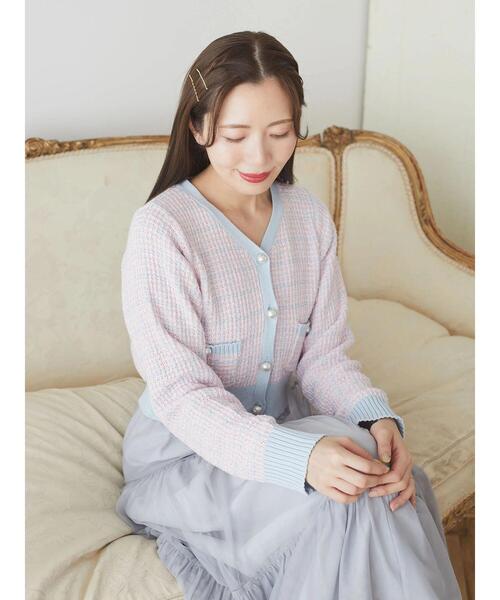 Areeam(アリーム)の「ツイードニットショート丈カーディガン(カーディガン/ボレロ・レディース・レッド/ライトブルー・FREE)」の3枚目の写真