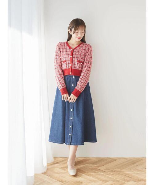 Areeam(アリーム)の「ツイードニットショート丈カーディガン(カーディガン/ボレロ・レディース・レッド/ライトブルー・FREE)」の14枚目の写真