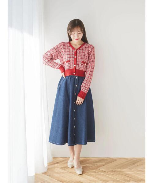 Areeam(アリーム)の「ツイードニットショート丈カーディガン(カーディガン/ボレロ・レディース・レッド/ライトブルー・FREE)」の15枚目の写真