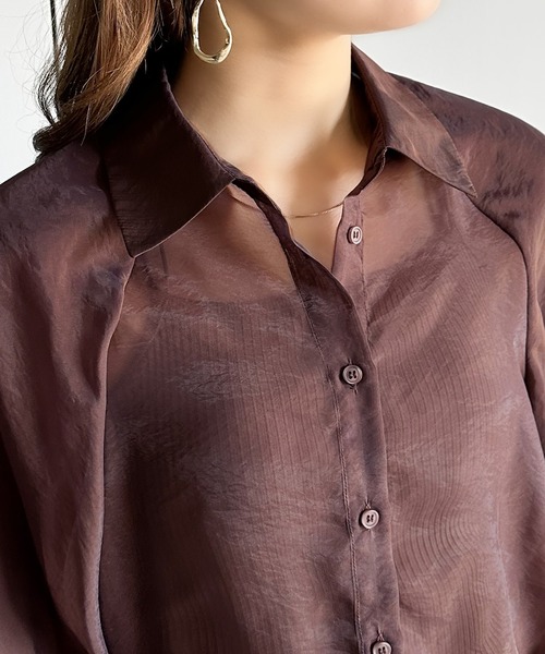 classicalelf（クラシカルエルフ）の「ラグジュアリーな透け感。ビショップスリーブシアーシャツ（シャツ/ブラウス・レディース・ブラウン/アイボリー/グレイッシュベージュ/ネイビー系・LARGE/MEDIUM/SMALL/X-LARGE）」の21枚目の写真