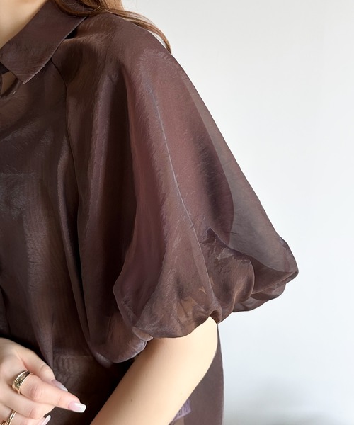 classicalelf（クラシカルエルフ）の「ラグジュアリーな透け感。ビショップスリーブシアーシャツ（シャツ/ブラウス・レディース・ブラウン/アイボリー/グレイッシュベージュ/ネイビー系・LARGE/MEDIUM/SMALL/X-LARGE）」の20枚目の写真