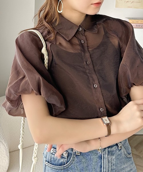 セール】ラグジュアリーな透け感。ビショップスリーブシアーシャツ