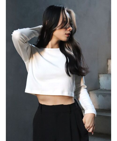 EVRIS（エヴリス）の「BASICクロップドロンT（Tシャツ/カットソー・レディース・ホワイト/ブラック/グリーン・FREE）」の13枚目の写真