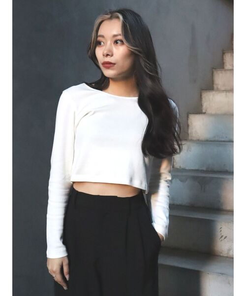 EVRIS（エヴリス）の「BASICクロップドロンT（Tシャツ/カットソー・レディース・ホワイト/ブラック/グリーン・FREE）」の14枚目の写真