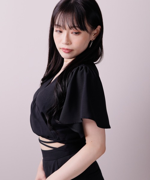 LIPSERVICE(リップサービス)の「ウエストクロスロングロンパース(つなぎ/オールインワン・レディース・ブラック/アイボリー・S/M)」の8枚目の写真