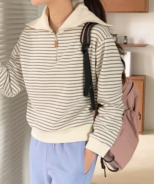 Dalfwin（ダールフィン）の「セーラーカラーハーフジップボーダースウェット（スウェット・レディース・ブラック/レッド/グレー系その他・FREE）」の3枚目の写真