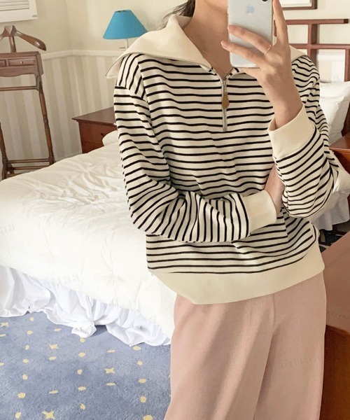 Dalfwin（ダールフィン）の「セーラーカラーハーフジップボーダースウェット（スウェット・レディース・ブラック/レッド/グレー系その他・FREE）」の22枚目の写真