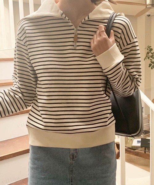 Dalfwin（ダールフィン）の「セーラーカラーハーフジップボーダースウェット（スウェット・レディース・ブラック/レッド/グレー系その他・FREE）」の11枚目の写真