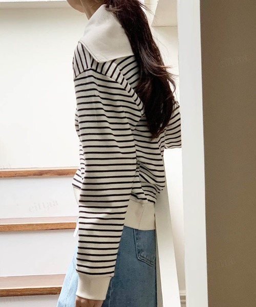 Dalfwin（ダールフィン）の「セーラーカラーハーフジップボーダースウェット（スウェット・レディース・ブラック/レッド/グレー系その他・FREE）」の18枚目の写真